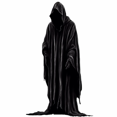 DEATH APPARENT IN BLACK CLOTHES WITHOUT A FACE SCARY CLIPART ON A WHITE BACKGROUND