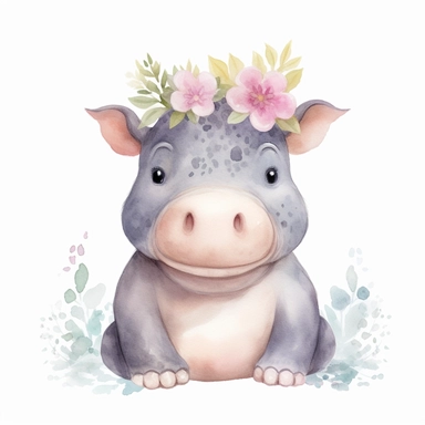 Maggie Holmes style, cute baby hippo, clipart, white background