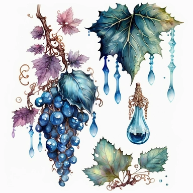 blue rococo grape jewels icicles watercolor clipart
