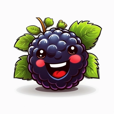 cute Blackberry, happy and smiling, bold line, clipart, sticker, white background, no shadow, 8k detail