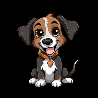 cute cartoon black white and brown dog clipart, black background,--no cut off edges