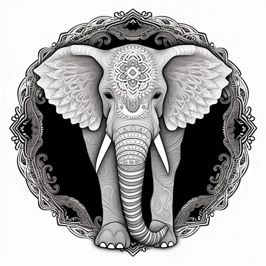 elephant side view mandala style to color, paint by numbers, head only, outline, coloring book, simplicity, illustration mandala clipart