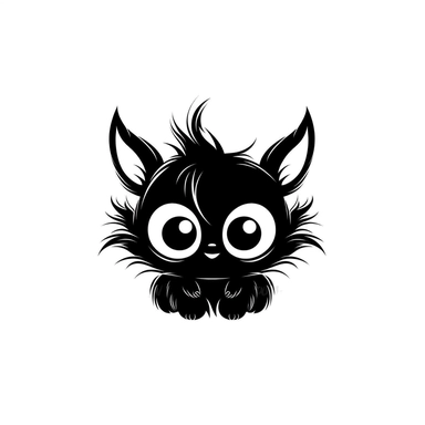 BLACK logo. WHITE BACKGROUND of a super cute fairy monster with lovely eyes, Disney inspired, Clipart, LOGO SIMPLIFIED