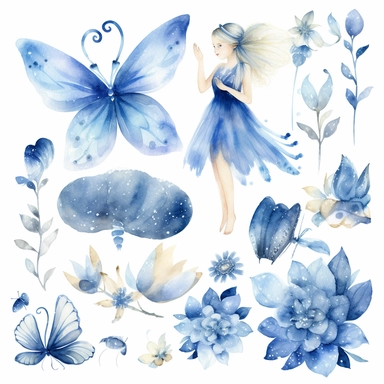 15 blue Fairy watercolor clipart