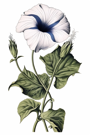 line drawing clipart of a single morning glory in black and white, coloured in