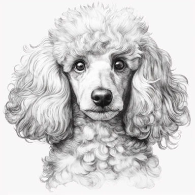 Poodle clipart no background, white, black, svg, sketchbook, free lines, on paper