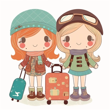 cute clipart 2 girl bestfriends traveling