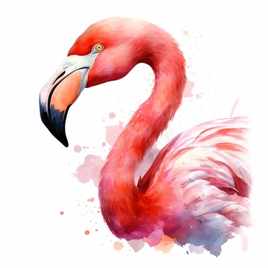 pink flamingo head, detailed, cartoon style, 2d watercolor clipart vector, creative and imaginative, hd, white background