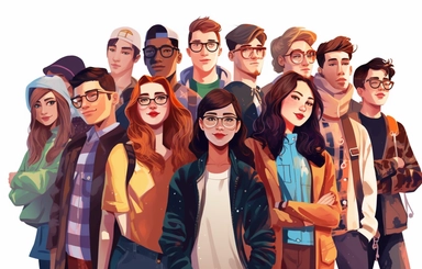 cartoon clipart group of people, in the style of studyblr, referential painting, animated gifs, hallyu, optical, painting and writing tools, focus on joints/connections