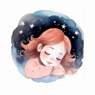 Sweet Dreams Cute Girl Sleeping Watercolor Sublimation Clipart, Clipart, white background, no watermark, no text, no word,