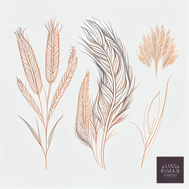 Floral pampas grass (complete shape, not cut) Line Art Clipart, details