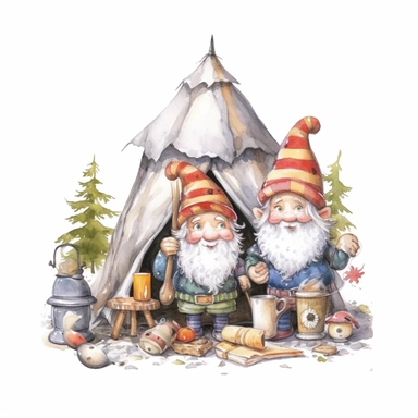 Christmas Gnome, Clipart Gnomes happy and funny camping , watercolor illustration, white background for removing Background