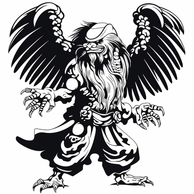 the image of a japanese Tengu standing on white is shown, in the style of stencil art, heavy outlines, flickr, hard edge, sculpted, woodcut, clipart cut file cuttable cricut vector