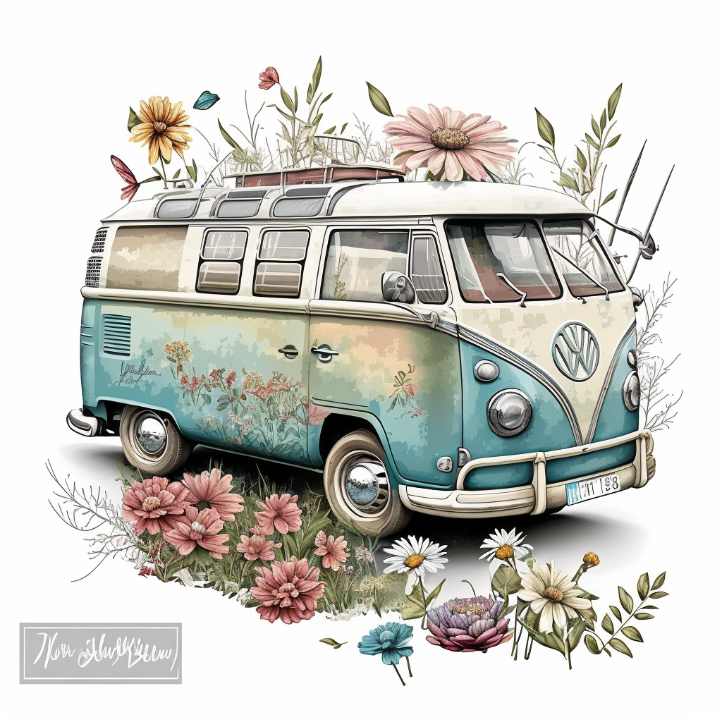 Classic VW camper van, Camper Van Clipart for Sublimation, Hippie ...