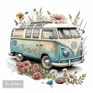 Classic VW camper van, Camper Van Clipart for Sublimation, Hippie, Holiday, English Countryside