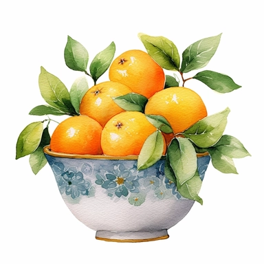 Watercolor Oranges in bowl Clipart white background