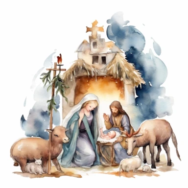 watercolor nativity scene clipart