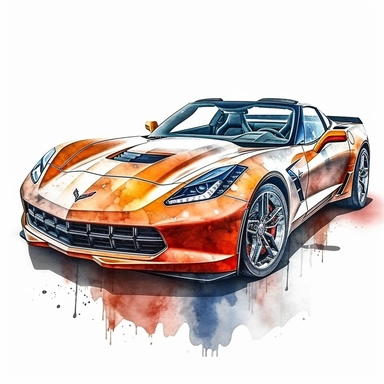 chevrolet corvette watercolor illustration clipart with high details, white background