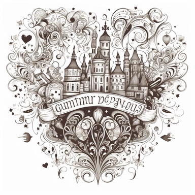 shirt graphic, Imagine a world where gratitude fills our hearts, radiating positivity and contentment black and white drawing, .dreamy, fireworks of hearts and scrolls and scrolls, CONTOUR, VECTOR IMAGE, FLAT , simple, sharp, detailed, clipart , on a white background--no mockup