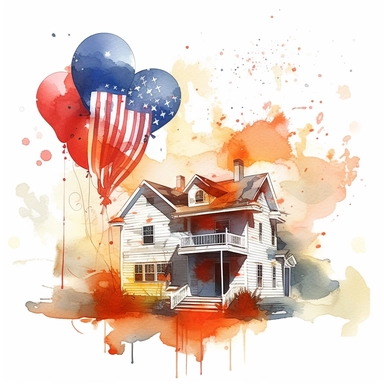 Outdoor party, American flag, American, , Clipart watercolor, architect, travel, no watermark, text, brush , 300 DPI , typography, shapes do not stick together, no text in the picture