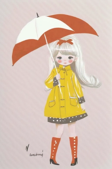 <https://s.mj.run/49ZvoIFW24o> <https://s.mj.run/VafKh_OyowI> Mary Blair style, minimalistic nordic style single clipart, baby 70s hippie fashion model with umbrella, minimalistic pastel color palette,
