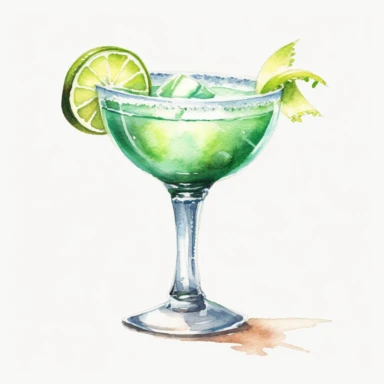 watercolour cocktail, clipart, white background, realistic, margarita, margarita glass