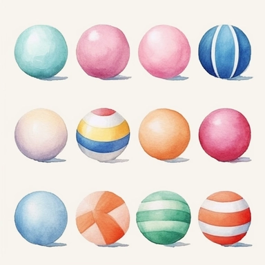 Watercolor clip art on white background, Beach ball, soft pastel, vintage, cinematic, dramatic, ultra realism,4k, very detailed, white background,