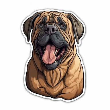 cute Mastiff Dog, happy and smiling, bold line, clipart, sticker, white background, no shadow, 8k detail