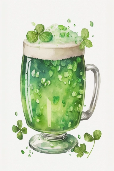 cute watercolor green beer, clipart, saint Patrick's day style, white background