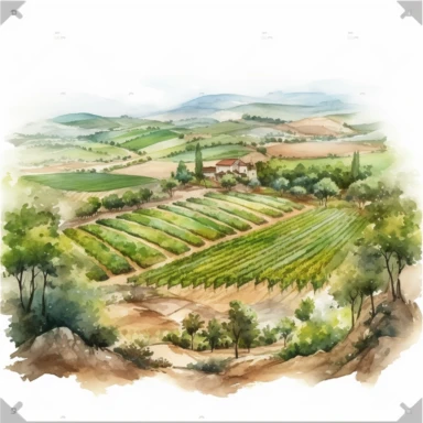 watercolor, hyper realistic, white background with margins, 8k, ultra detailed cut out, vineyards, open land, cut out clipart