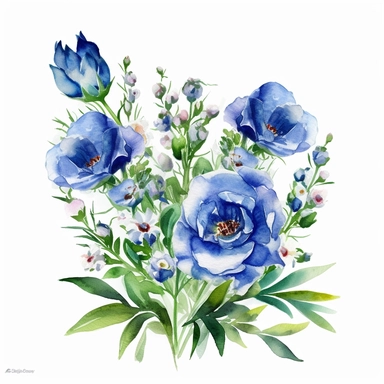 Watercolor Blue Bonnets, Clipart rose floral bouqet, white background, no text, no caption