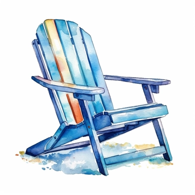 watercolor colorful clipart of a blue beach chair, hd, on white background