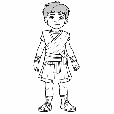 Egyptian boy, b&w lineart, minimalist style, white background, full body, picture, coloring book style on white background, well composed, clean coloring book page, No dither, no gradient, strong outline, No fill, No solids, vector illustration, clipart, simple, cartoon –ar 9:11 –v 5