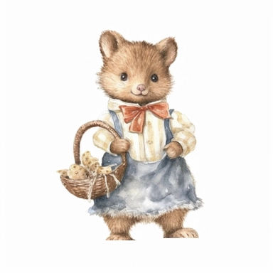 a Cute Happy Baby Hedgehog in the style of Watercolor Kate Greenaway Clipart, White Background