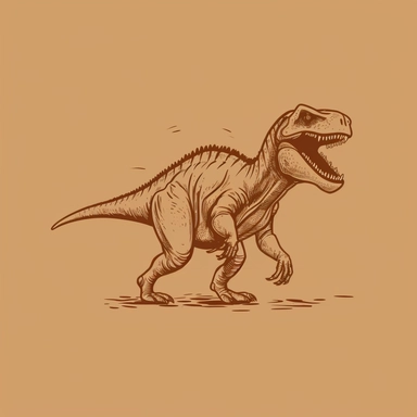 dinosaur, lineart Clipart style on a brown background, black lines, minimalist