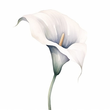 Let your brush strokes capture the essence of a classic wedding flower, the calla lily. Paint a watercolor clipart that showcases the slender, curving lines of the flower, along with its trumpet-shaped bloom. Use gentle, muted tones to evoke elegance and sophistication.