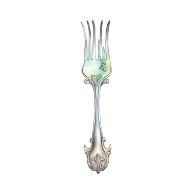 watercolor clipart of a silver fork, vintage homely vibes, isolated on white background