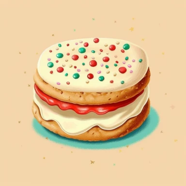 cookie, vintage Christmas cookie clipart, with frosting, sprinkles, candy, m’n’ms, 1940s , chromolithograph, on a cream colored background
