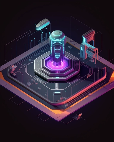 isometric perspective, game sprite, futuristic landing pad, gaming asset, sci-fi, fun, creative, cartoon, clipart, hyper-detailed, black background,