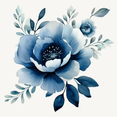 wedding single flower, navy tint, watercolour, clipart