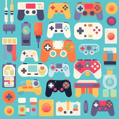 Gamepads vector clipart, vector cute collection, in the style of# screenshotsaturday, light blue soft pastel background, flat areas of color, flat color blocks, 1970–present, rough - edged 2d animation, lightbox, colorful animation stills, high quality clipart, front view