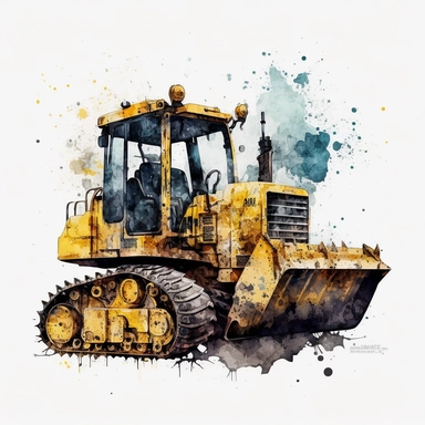 Watercolor bulldozer Clipart, illustration, single design, white background
