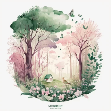 Midjourney Bot BOT — vandaag om 18:00 COZY semi-realistic spring forest scene, romantic atmosphere, transparent background, watercolour illustration style, dreamy, intricate, illustration, detailed , 8k, png, clipart style, pink - green colour pallete, natural day light, bright light , clipart, irregular edges