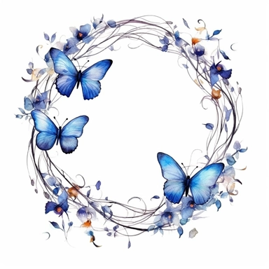 watercolor butterflies ion intertwined branches, clipart, white background, page border style--q2--v5.1--s1000