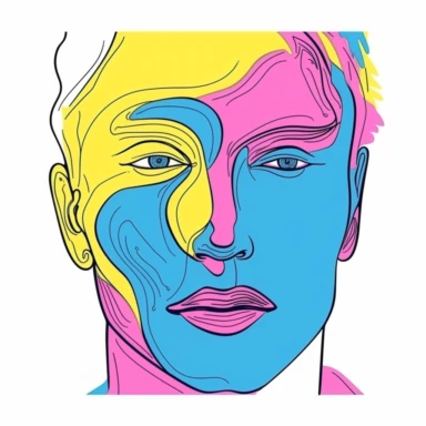 face illustration cartoon portraits face line illustration human face clipart silhouette, in the style of pink and azure, pop art style, handsome, light yellow and light navy, vibrant figurative expressionism