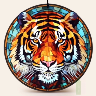 Stained Glass tiger,in the style of circular,bright dark colors,full colors,animated mosaics clipart on a white background, shutterstock contest winner, generative art, detailed painting, digital illustration, photoillustration isolated on white background, digital watercolor