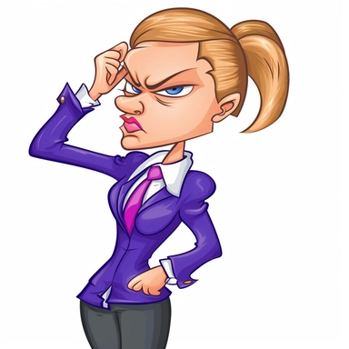 clipart of a woman scratching her head in trouble, business, white background, illustration