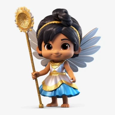 an adorable indian baby fairy with big shiny cute eyes holding a magic wand 3D model clipart
