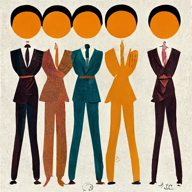 a diverse group of five people, business casual dress, conference room, high fiving, meeting in the style of clipart