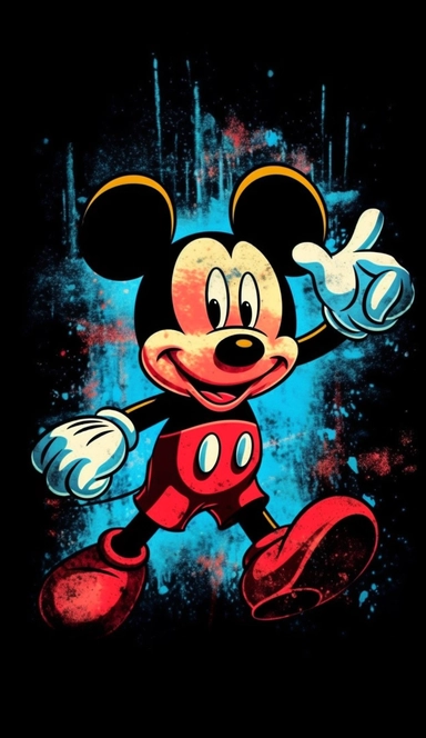 disney mickey mouse cliparts, in the style of playful and colorful depictions, black background, dark red and light aquamarine, uhd image, max fleischer, sparklecore, close up